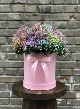 Цветочная композиция из Гипсофила и Розы в шляпной коробке в Исток