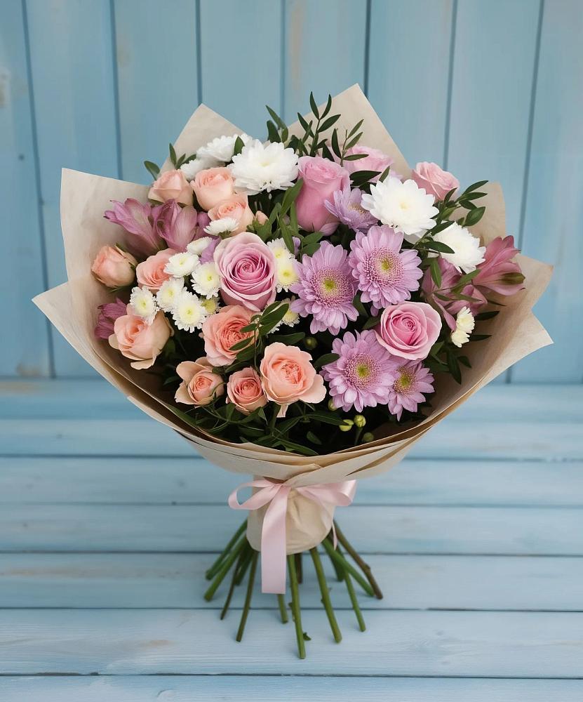 Букет цветов из: Хризантемы, Розы и Альстромерии в Исток